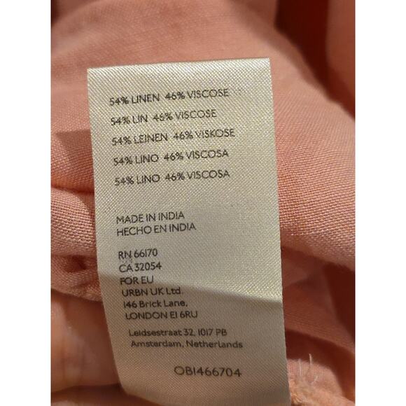 Anthropologie Boho Top Small Womens Pilcro Pink Linen Ruffle Button Up Shirt - Picture 5 of 7